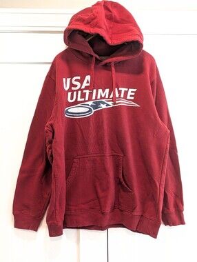 USA Ultimate Red Hooded Pullover Sweatshirt Cozy Hoodie Size 2XL